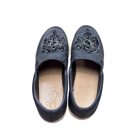 Brighton Embellished Slip-On Sneakers Size 9 Black Leather - Picture 5 of 8